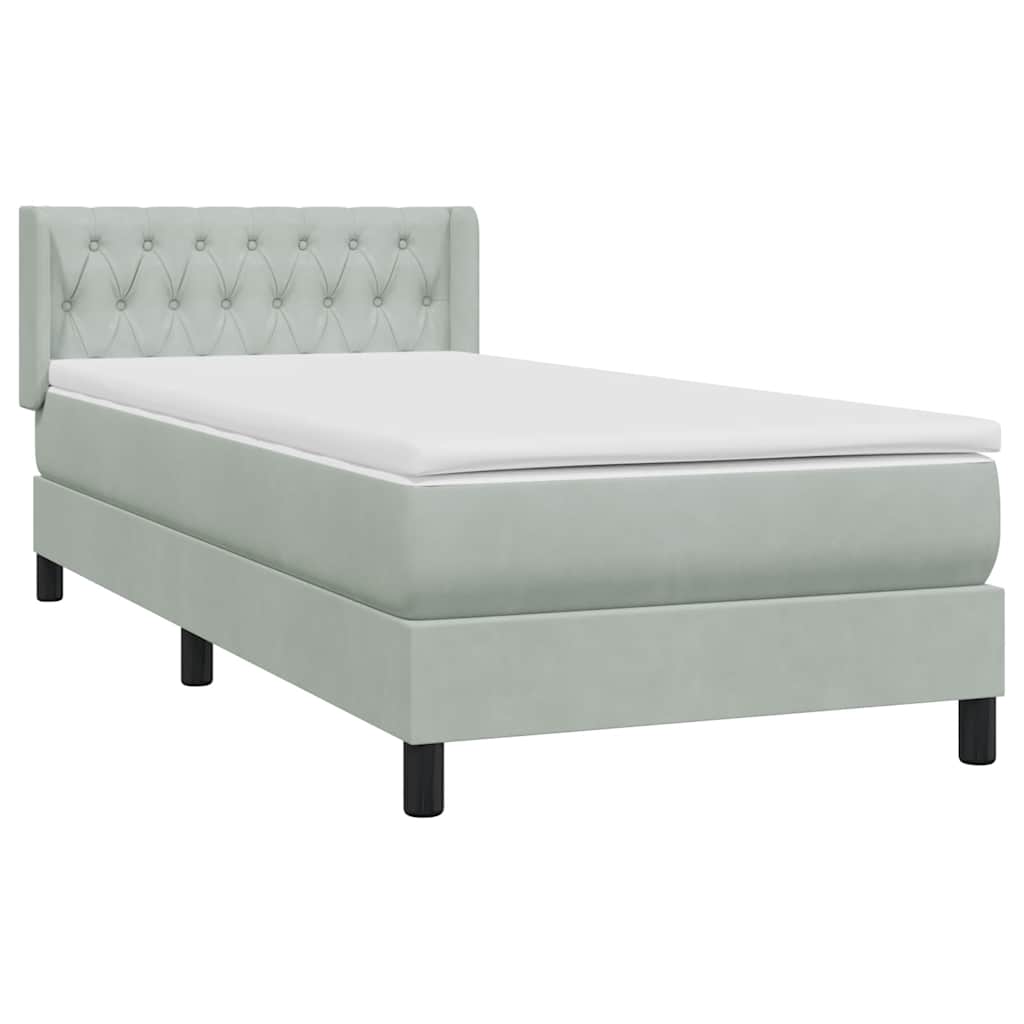 Box Spring krevet s madracem svijetlo sivi 90x210 cm baršun