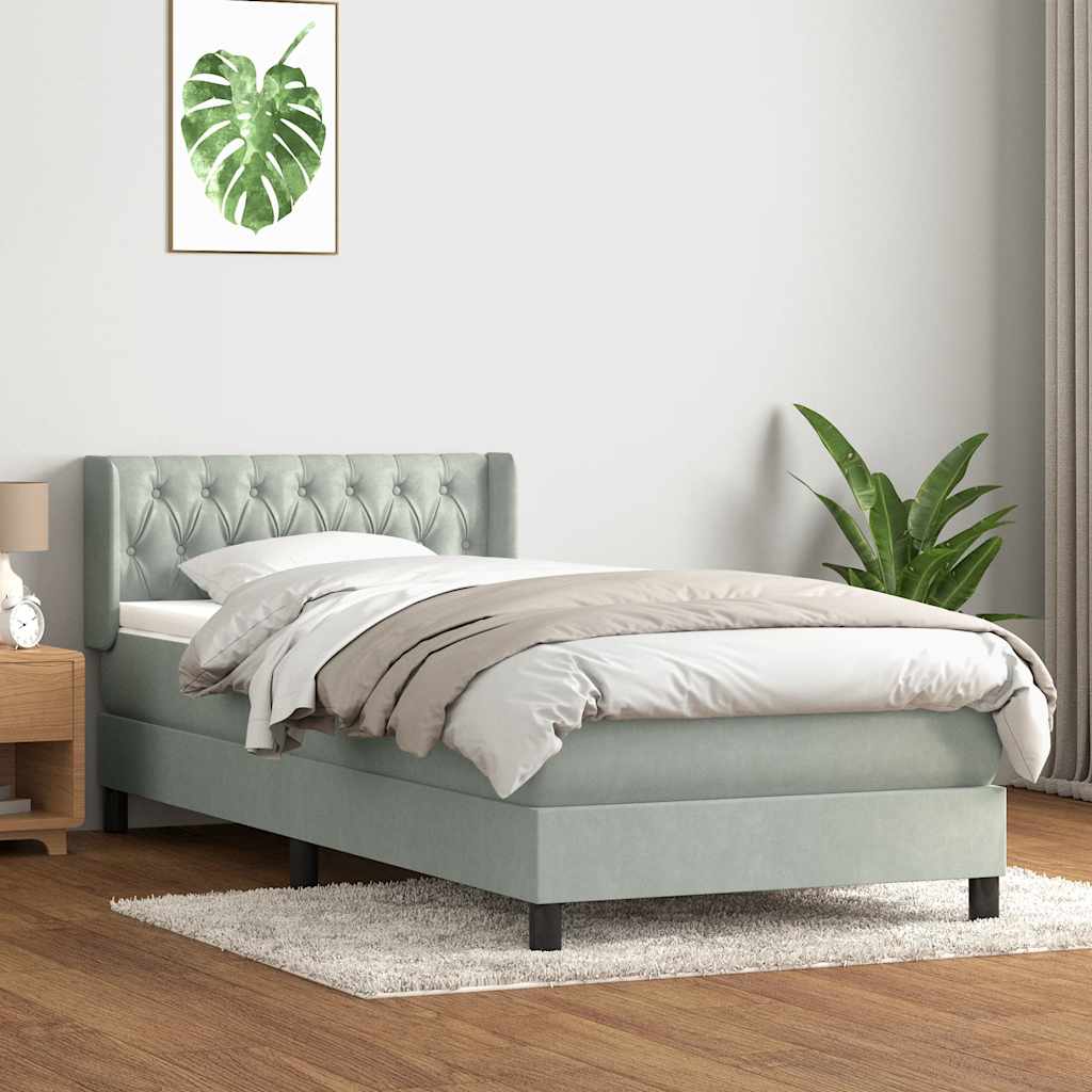Box Spring krevet s madracem svijetlo sivi 90x210 cm baršun