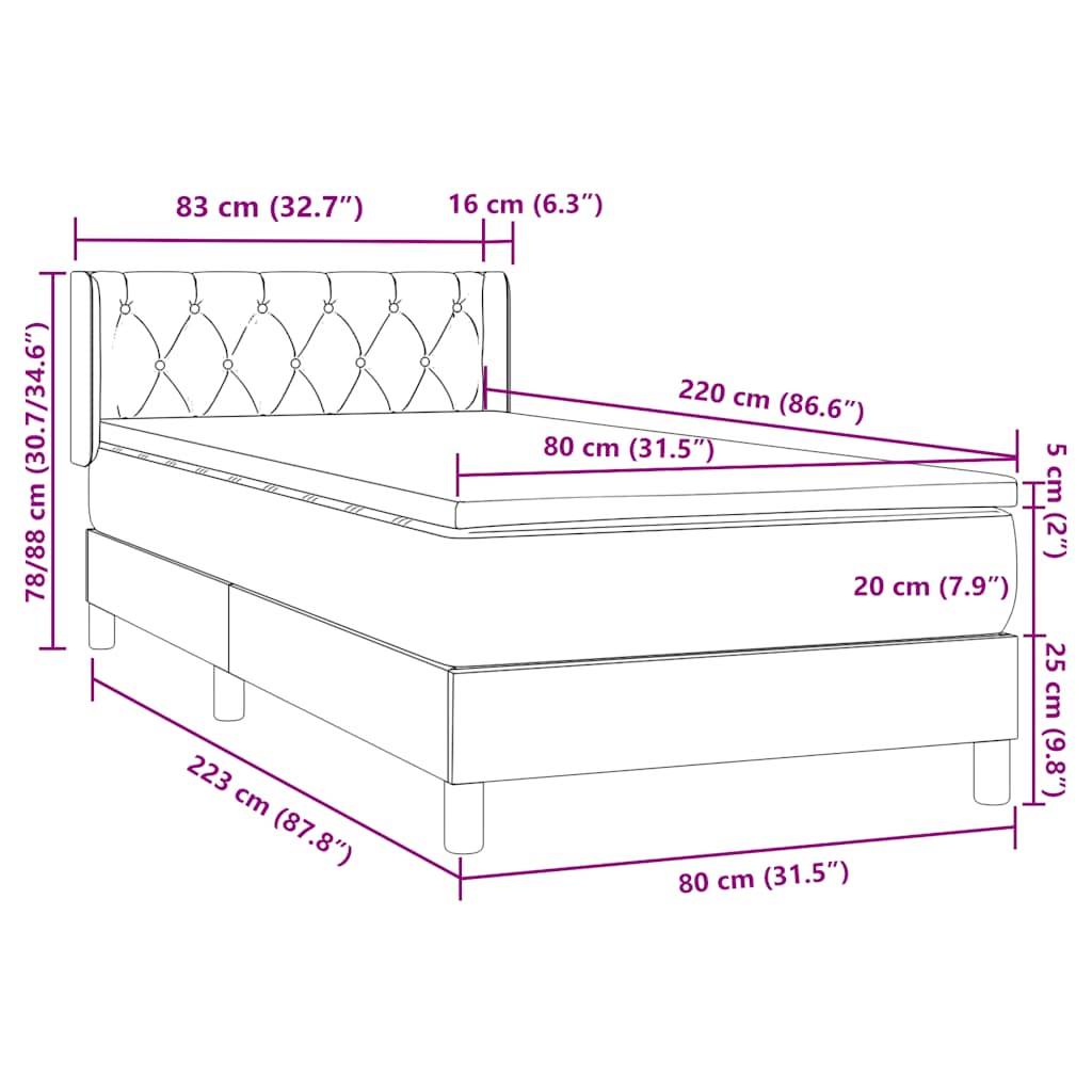 Box spring krevet s madracem ružičasti 80 x 220 cm baršunasti
