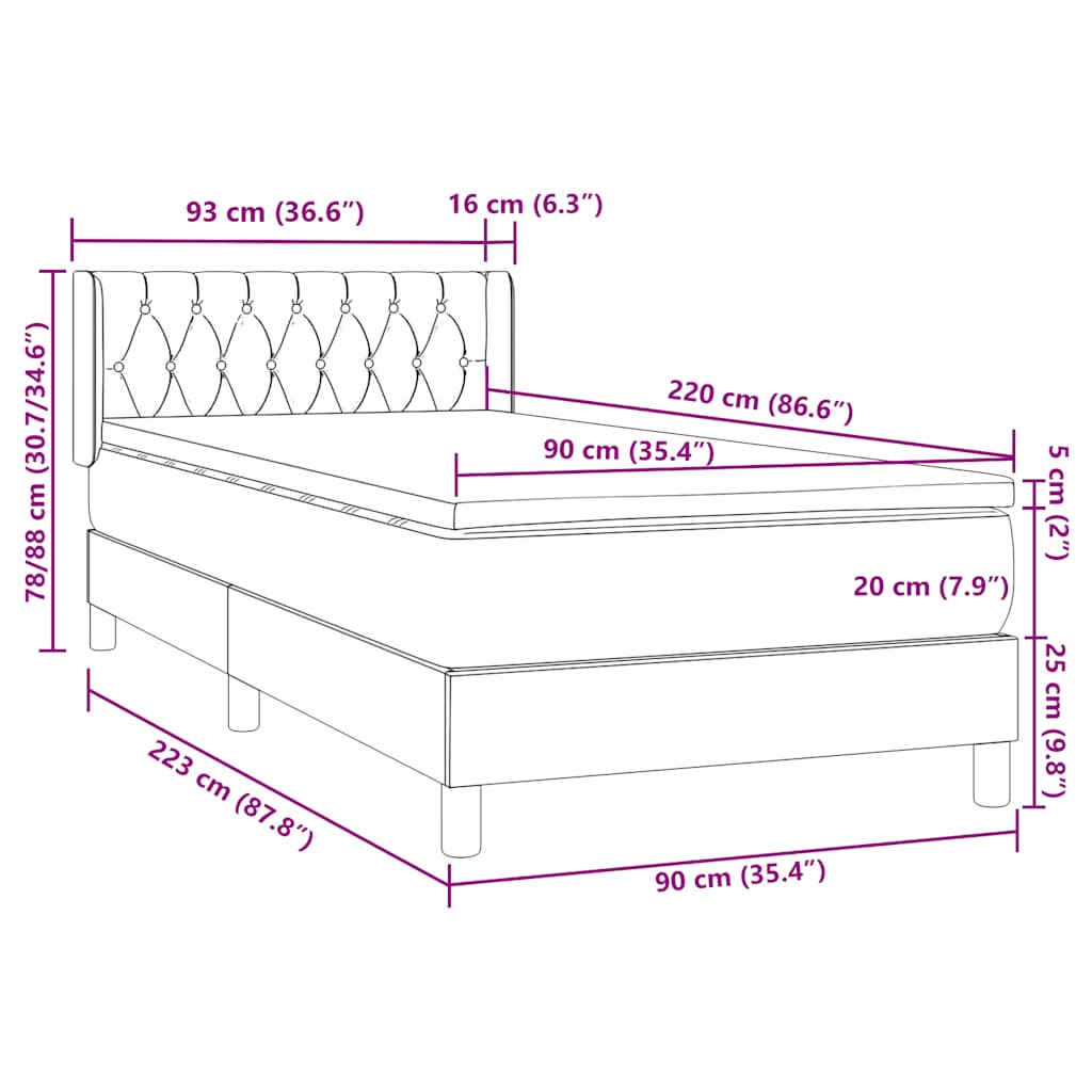 Box spring krevet s madracem ružičasti 90x220 cm baršunasti