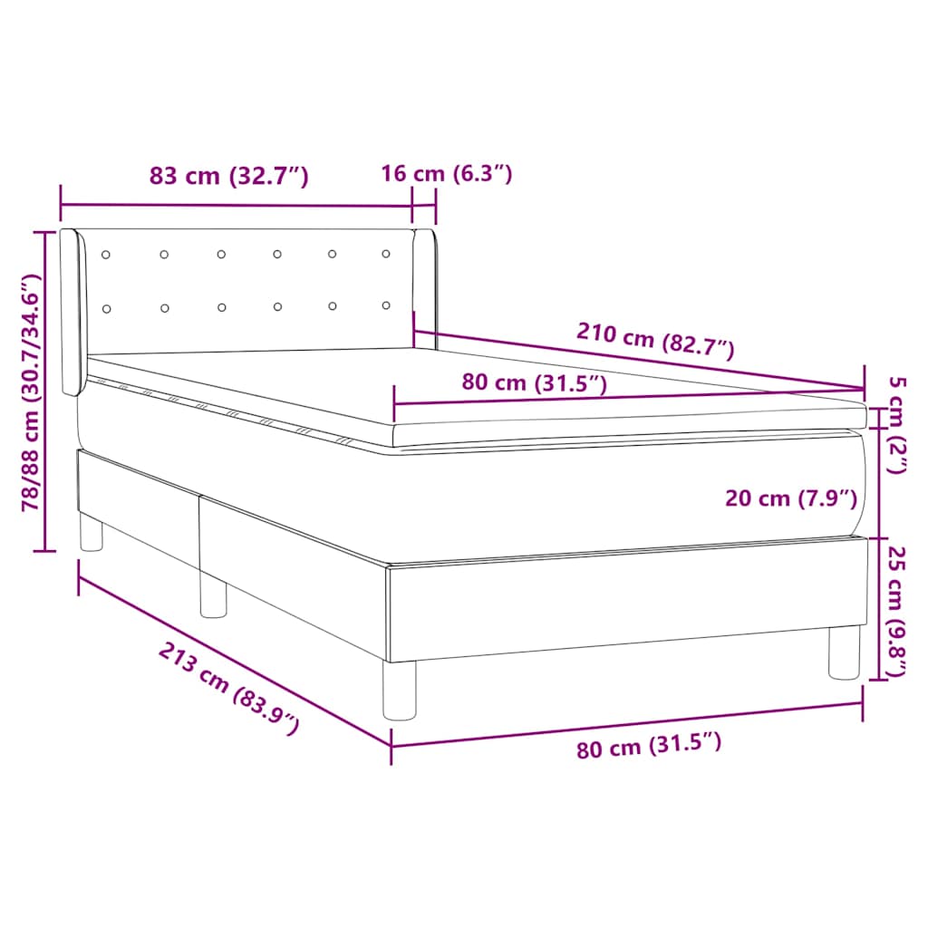 Box Spring krevet s madracem svijetlo sivi 80x210 cm baršun
