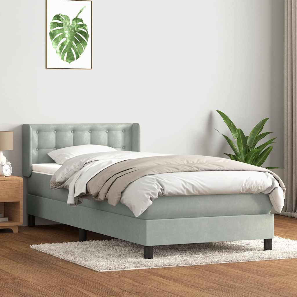 Box Spring krevet s madracem svijetlo sivi 90x220 cm baršun
