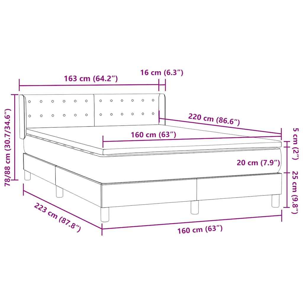 Krevet s oprugama i madracem svjetlosivi 160x220 cm baršunasti