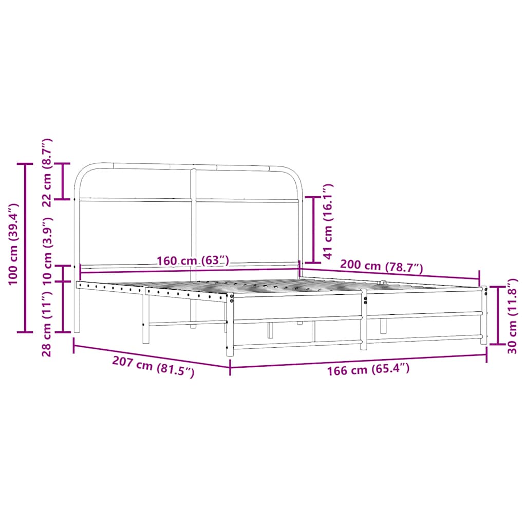 Metalni okvir kreveta bez madraca boja hrasta 160x200 cm