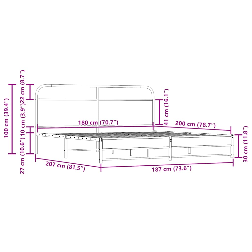 Metalni okvir kreveta bez madraca boja hrasta 180x200 cm