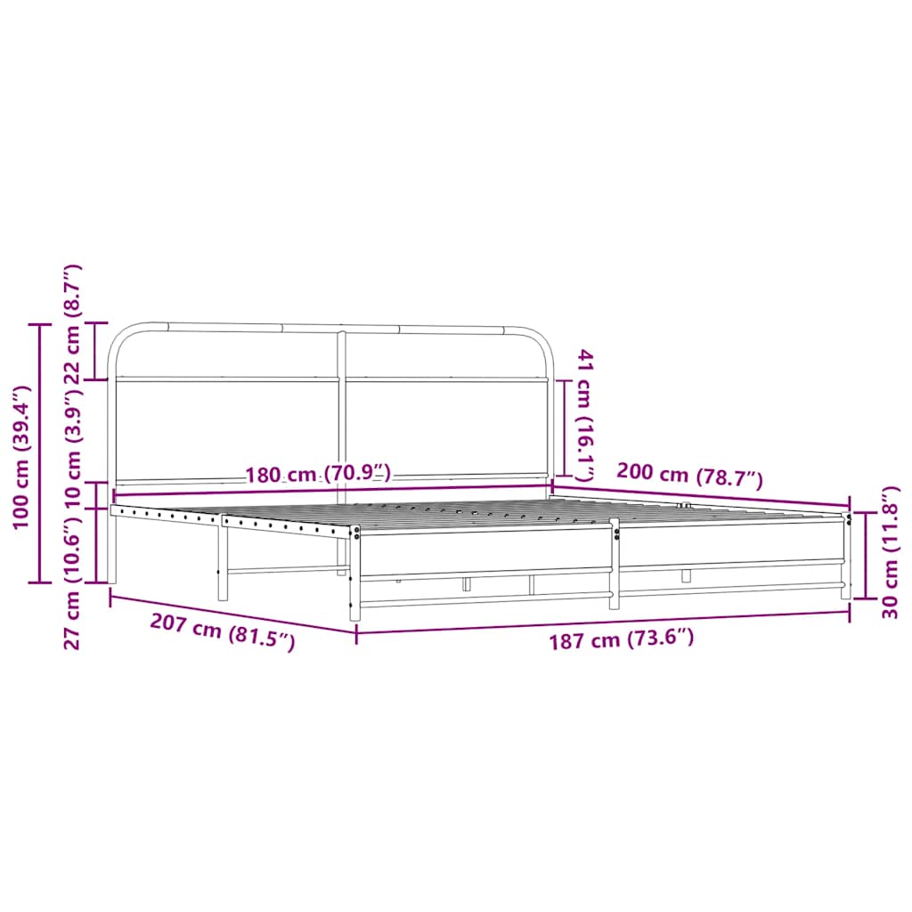 Metalni okvir kreveta bez madraca boja hrasta sonome 180x200 cm