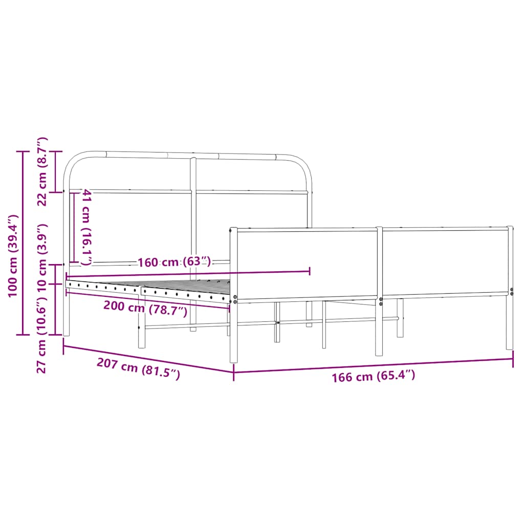 Metalni okvir kreveta bez madraca boja hrasta sonome 160x200 cm