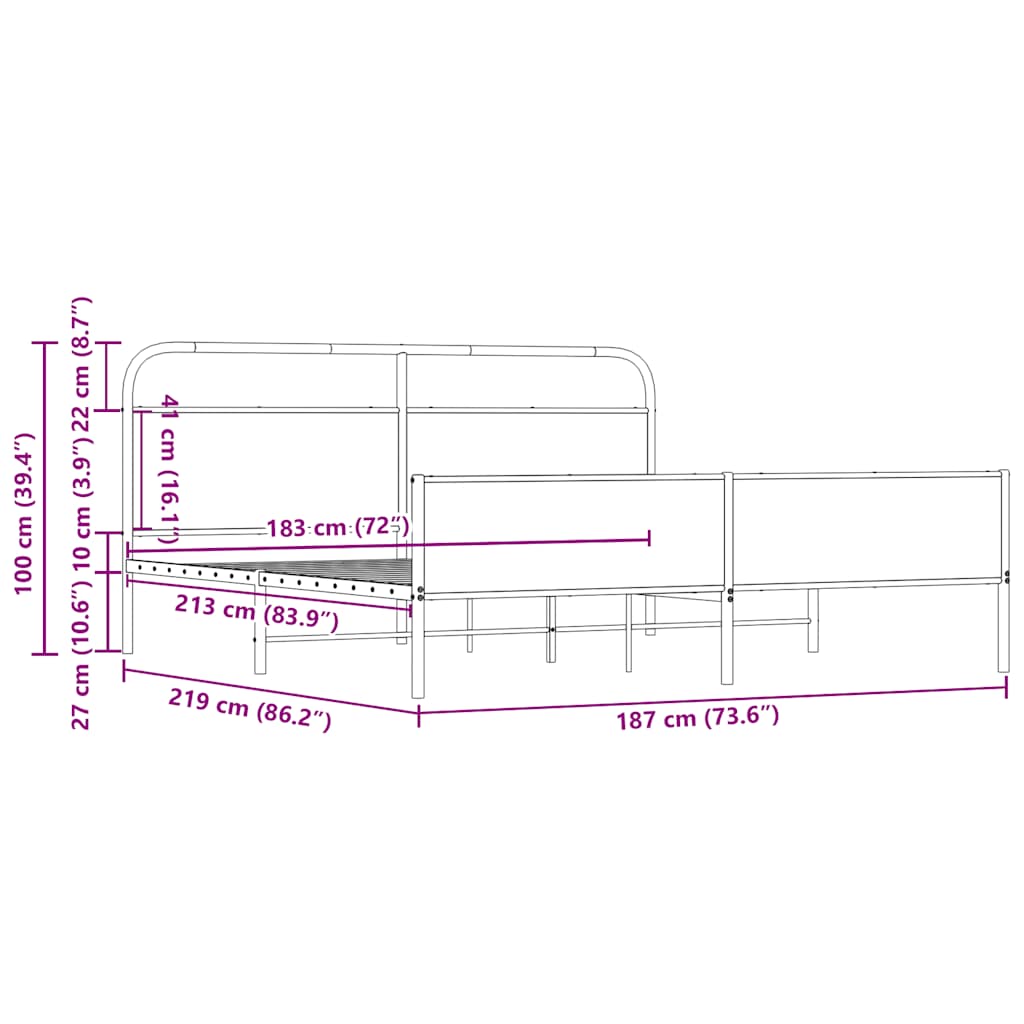Metalni okvir kreveta bez madraca boja hrasta sonome 183x213 cm