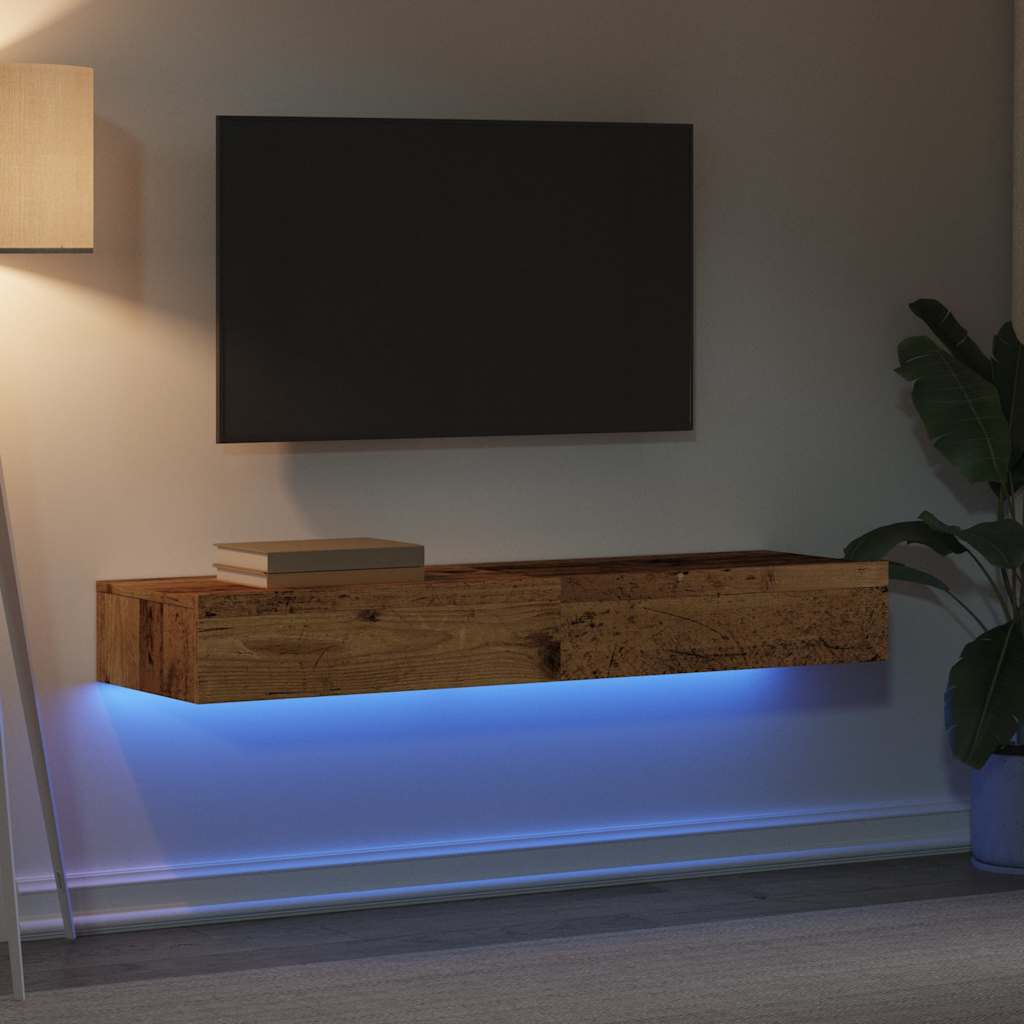 2-dijelni TV ormarić s LED svjetlima staro drvo 60x35x15,5 cm
