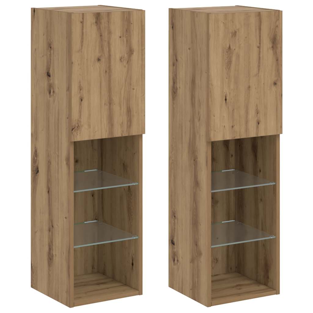 TV ormarići s LED svjetlima 2 kom boja hrasta 30,5x30x102 cm