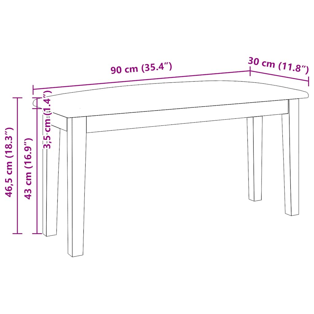 Klupa 90 cm puna drvena guma