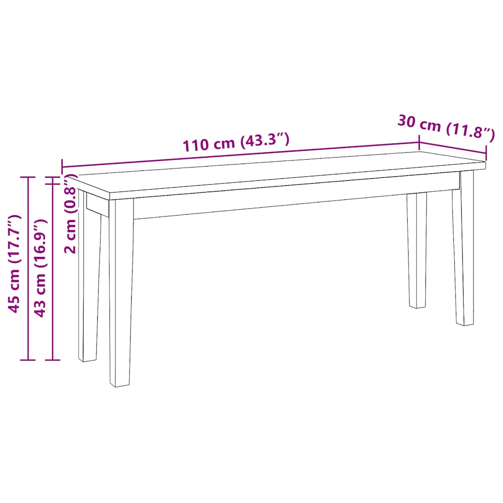 Klupa 110 cm bijela puna drvena guma