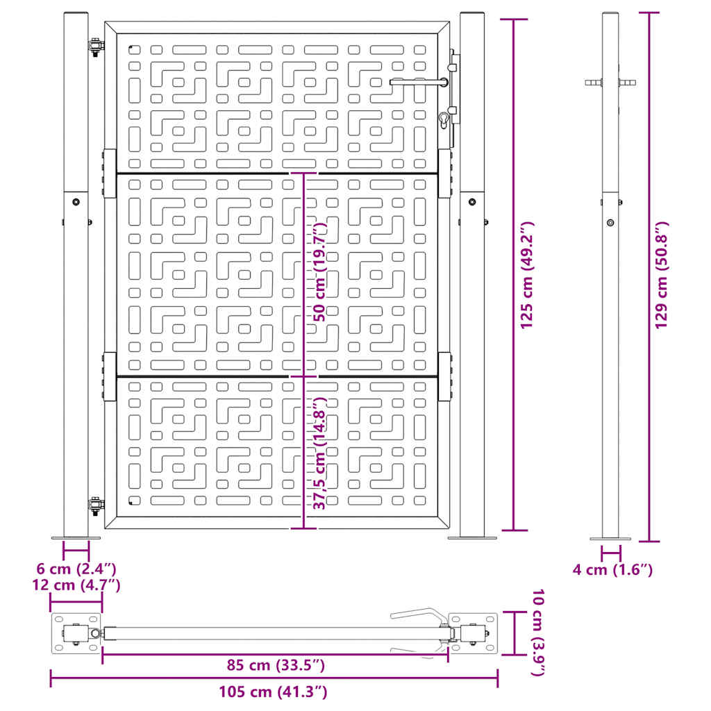 Vrtna vrata 100x125 cm Otporna na vremenske uvjete Čelična Križni Dizajn