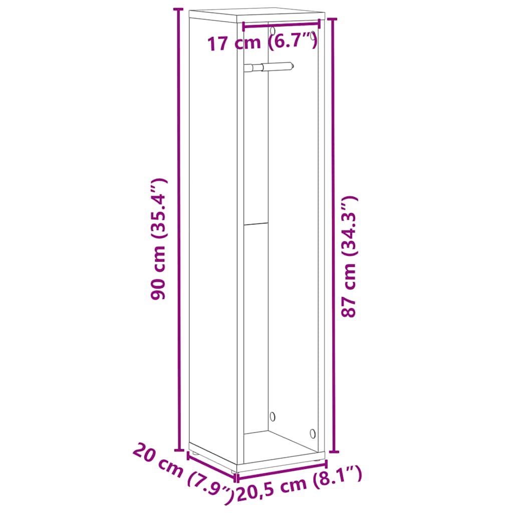 Kupaonski ormarić s držačem za role, sivo-betonski, 20,5 x 20 x 90 cm