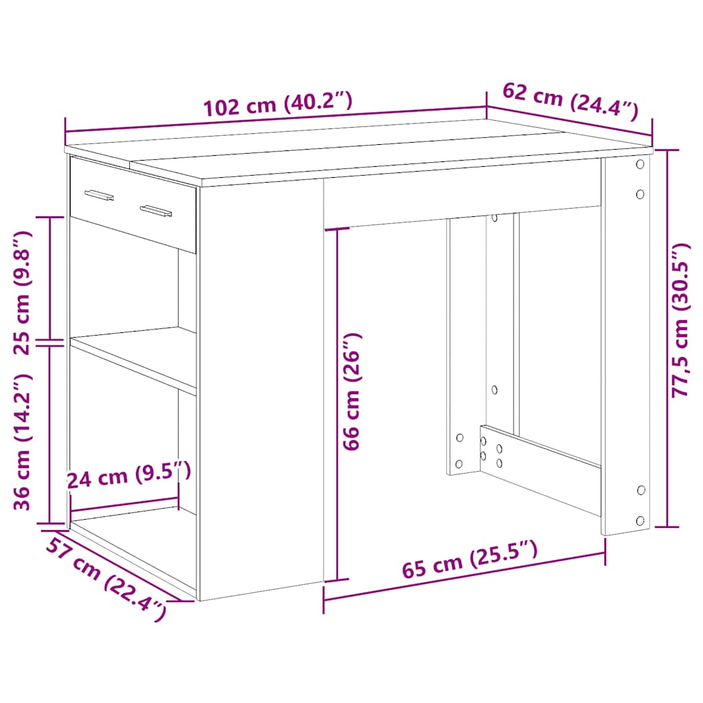 Stol s ladicom i policom bijeli 102x62x77,5 cm izrađeno drvo