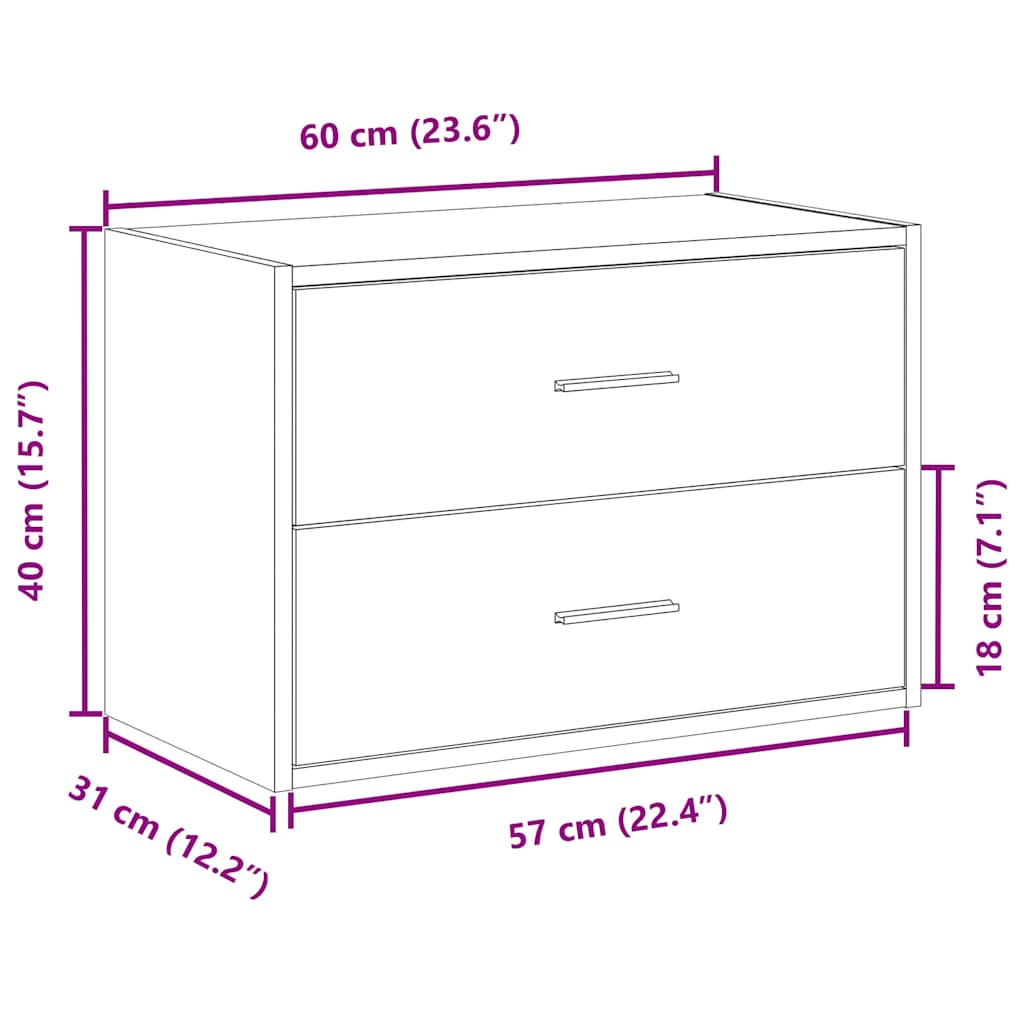 Ormarić s 2 ladice crni hrast 60x31x40 cm konstruirano drvo