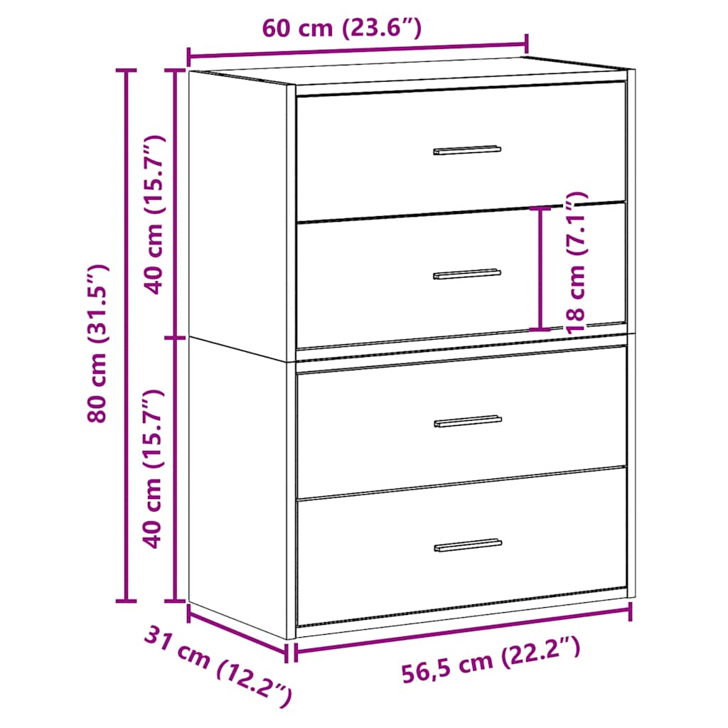 Ormari s 2 ladice 2 kom boja hrast 60x31x40cm konstruirano drvo