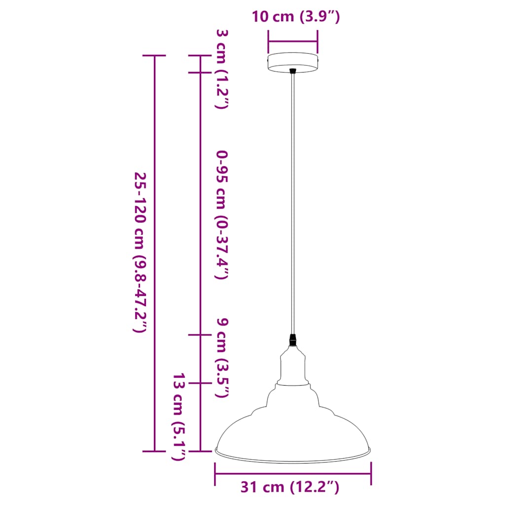 Visilica podesiva po visini E27 sjajno bijela Ø 31 cm metal