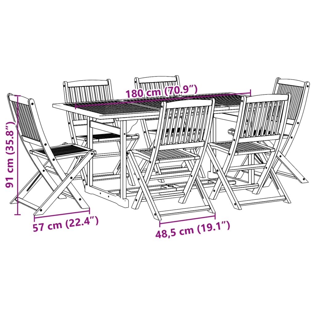 7-dijelni vrtni blagovaonski set 180x90x75 cm bagremovog drva