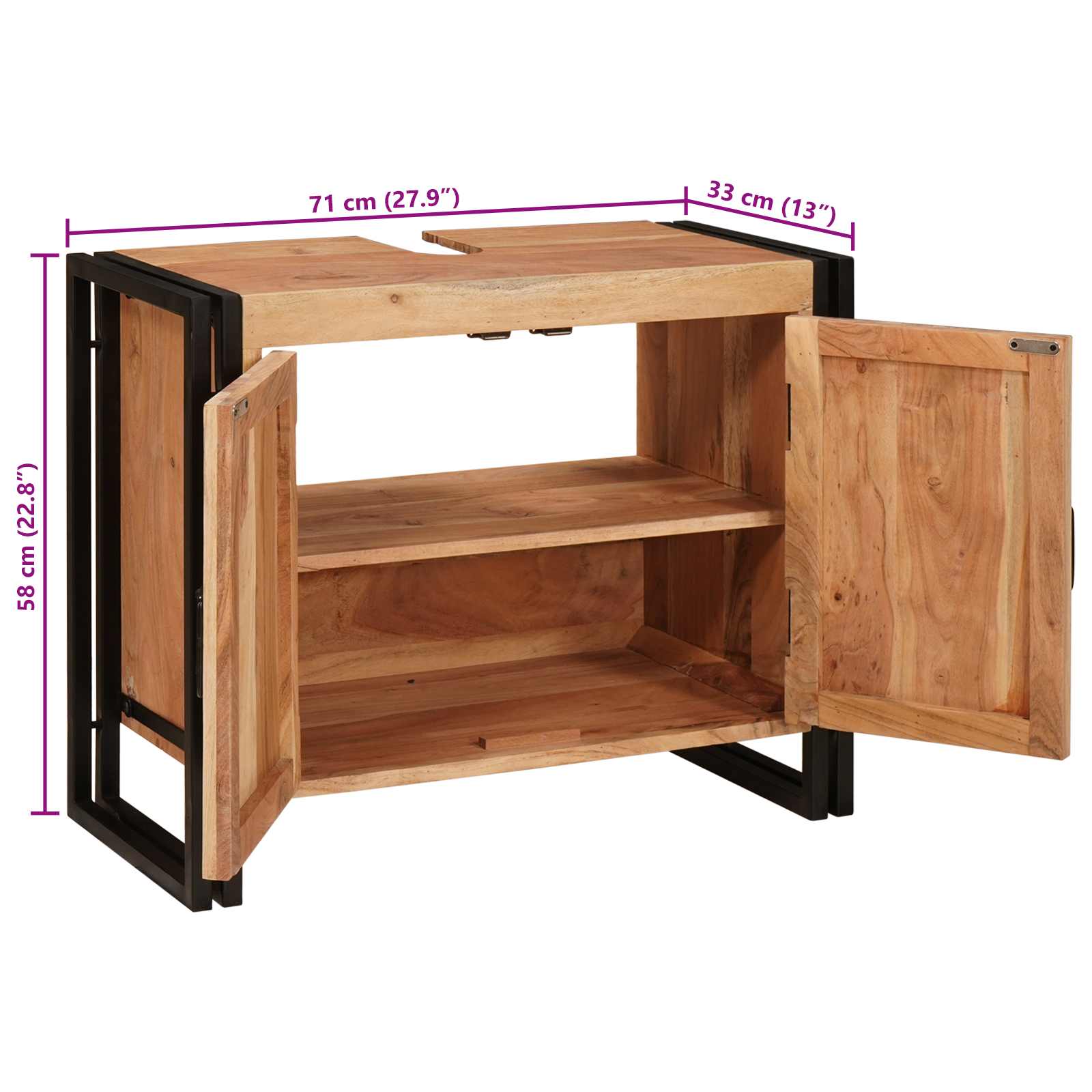 Ormarić za umivaonik Smeđa 71 x 33 x 58 cm Čvrsto drvo akacije
