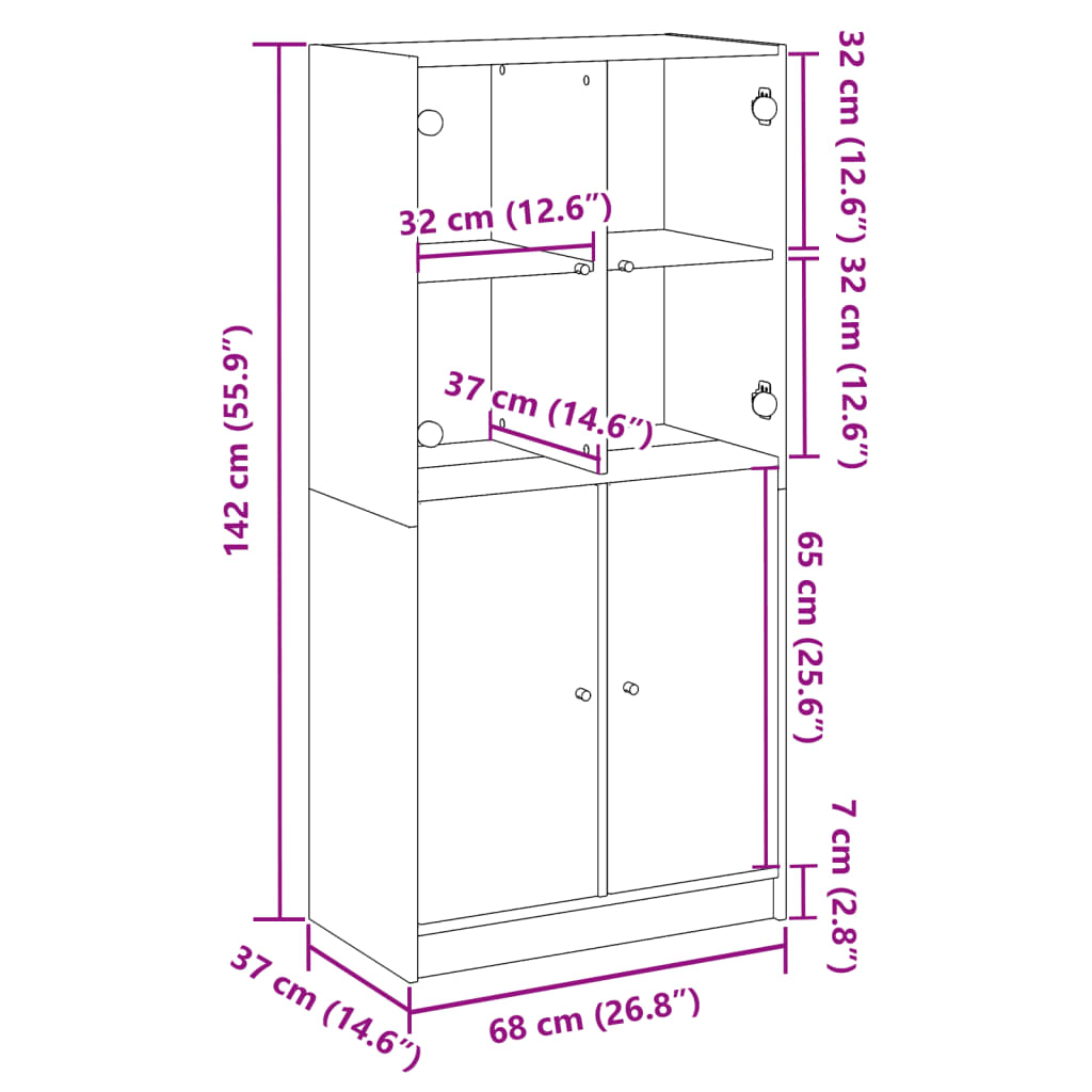 Visoka komoda s vratima boja drva 68x37x142cm konstruirano drvo
