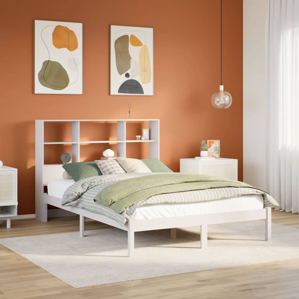 Krevet s regalom z knjige bez madraca bijeli 140x200cm borovina