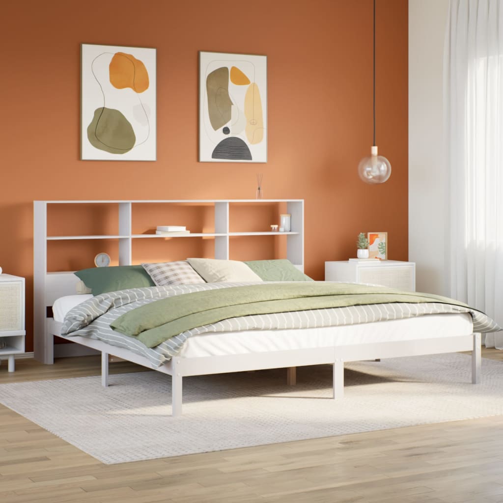 Krevet s regalom z knjige bez madraca bijeli 180x200cm borovina