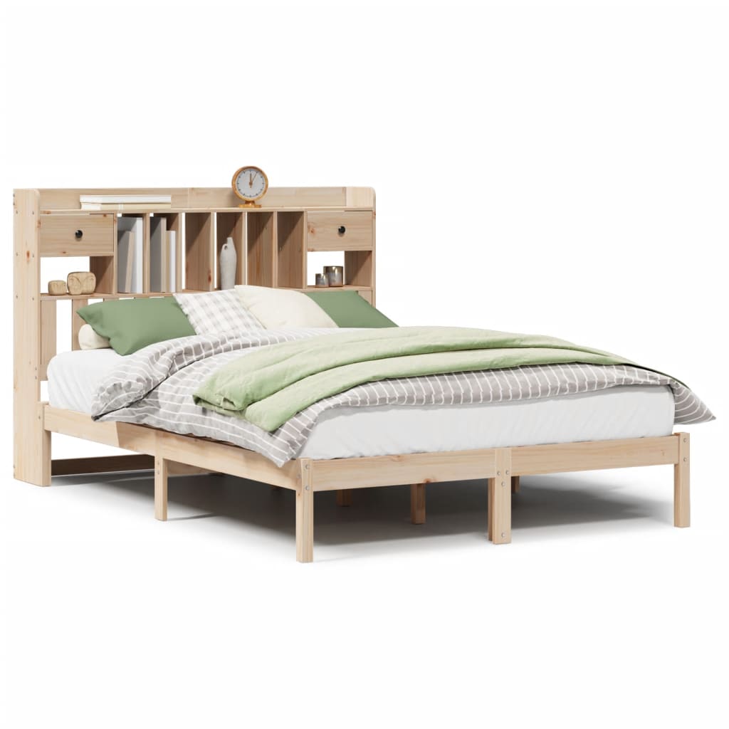 Krevet s regalom za knjige bez madraca 140x200 cm od borovine