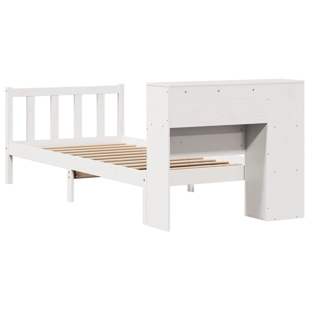 Krevet s regalom za knjige bez madraca bijeli 75x190cm borovina