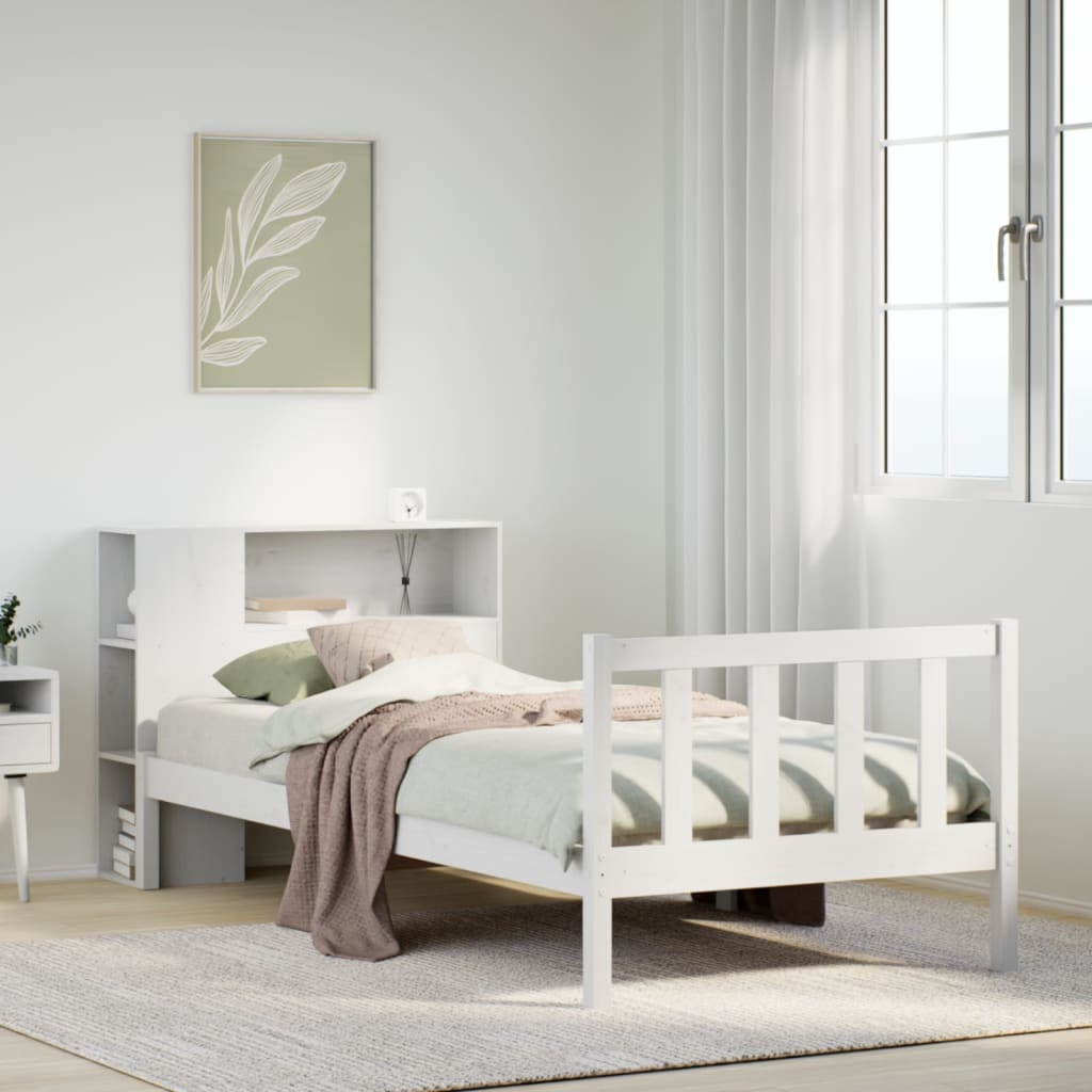 Krevet s regalom za knjige bez madraca bijeli 75x190cm borovina