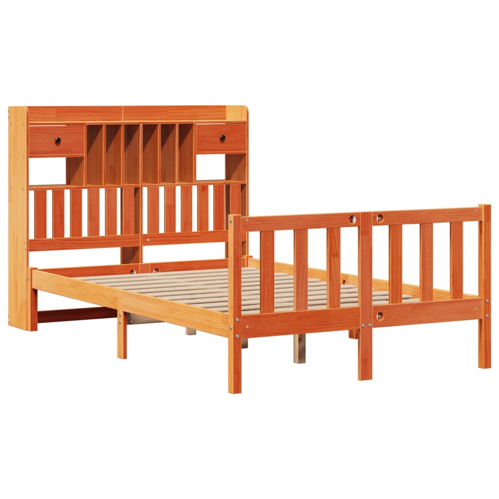 Krevet s regalom za knjige bez madraca 135 x 190 cm od borovine