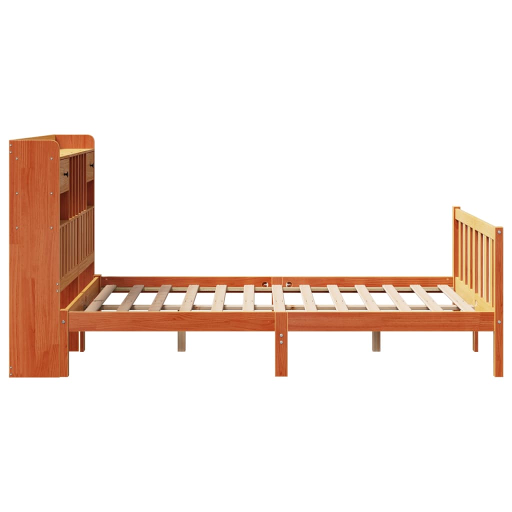 Krevet s regalom za knjige bez madraca 135 x 190 cm od borovine