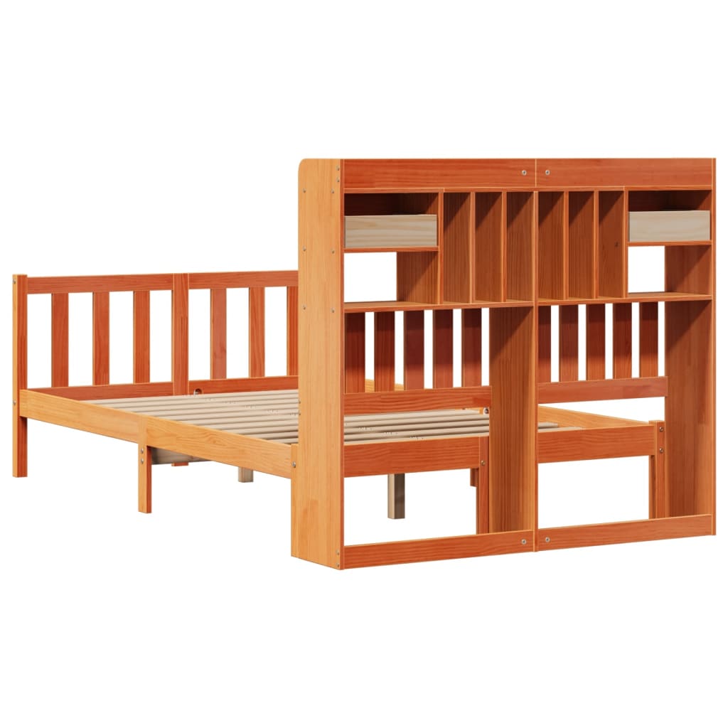 Krevet s regalom za knjige bez madraca 135 x 190 cm od borovine