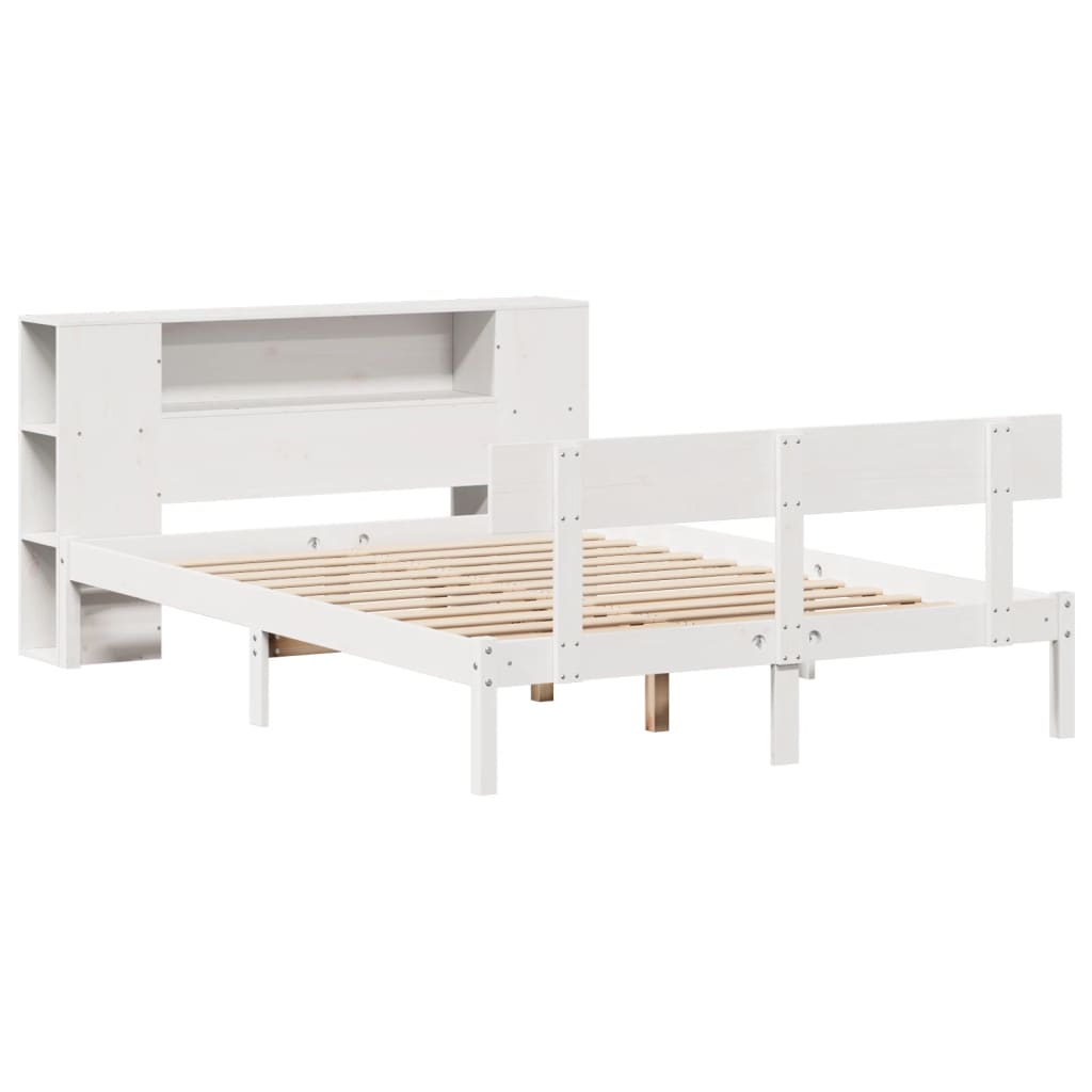 Krevet s regalom z knjige bez madraca bijeli 150x200cm borovina