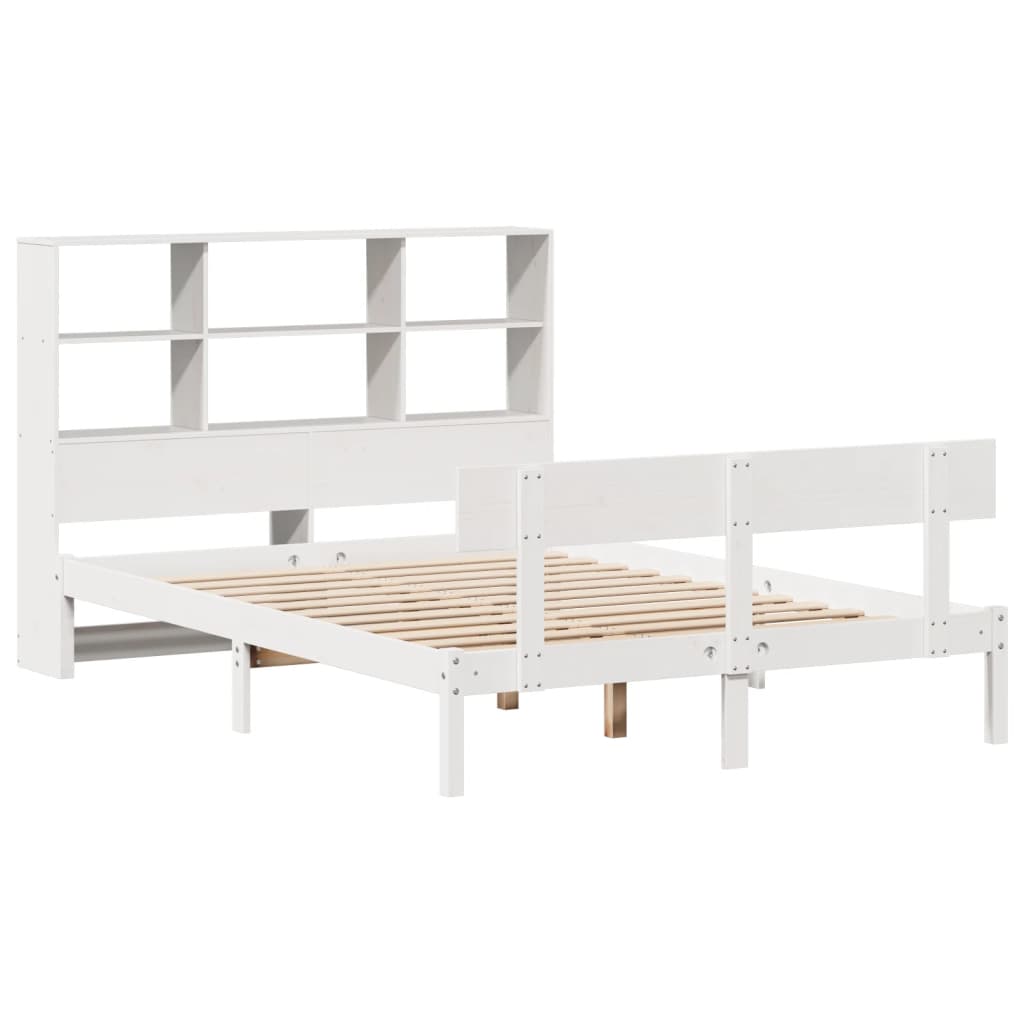 Krevet s regalom z knjige bez madraca bijeli 140x190cm borovina