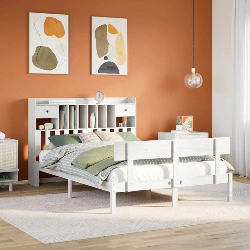 Krevet s regalom z knjige bez madraca bijeli 140x190cm borovina