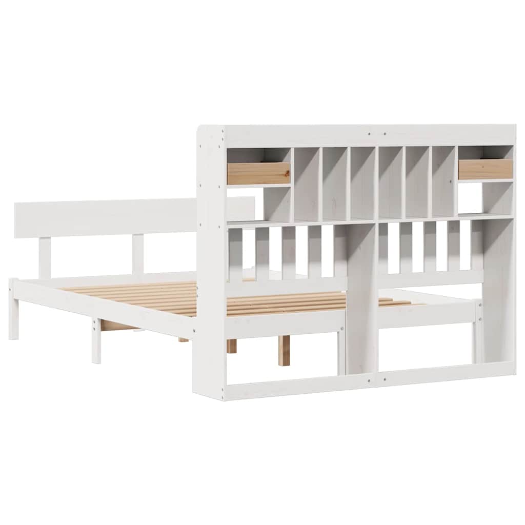 Krevet s regalom z knjige bez madraca bijeli 160x200cm borovina