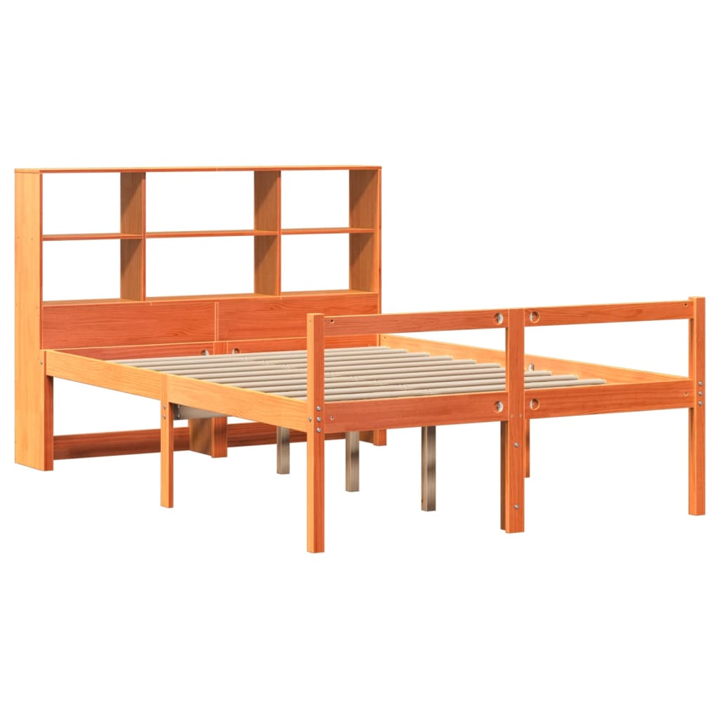 Krevet s regalom za knjige bez madraca 135x190 cm masivno drvo