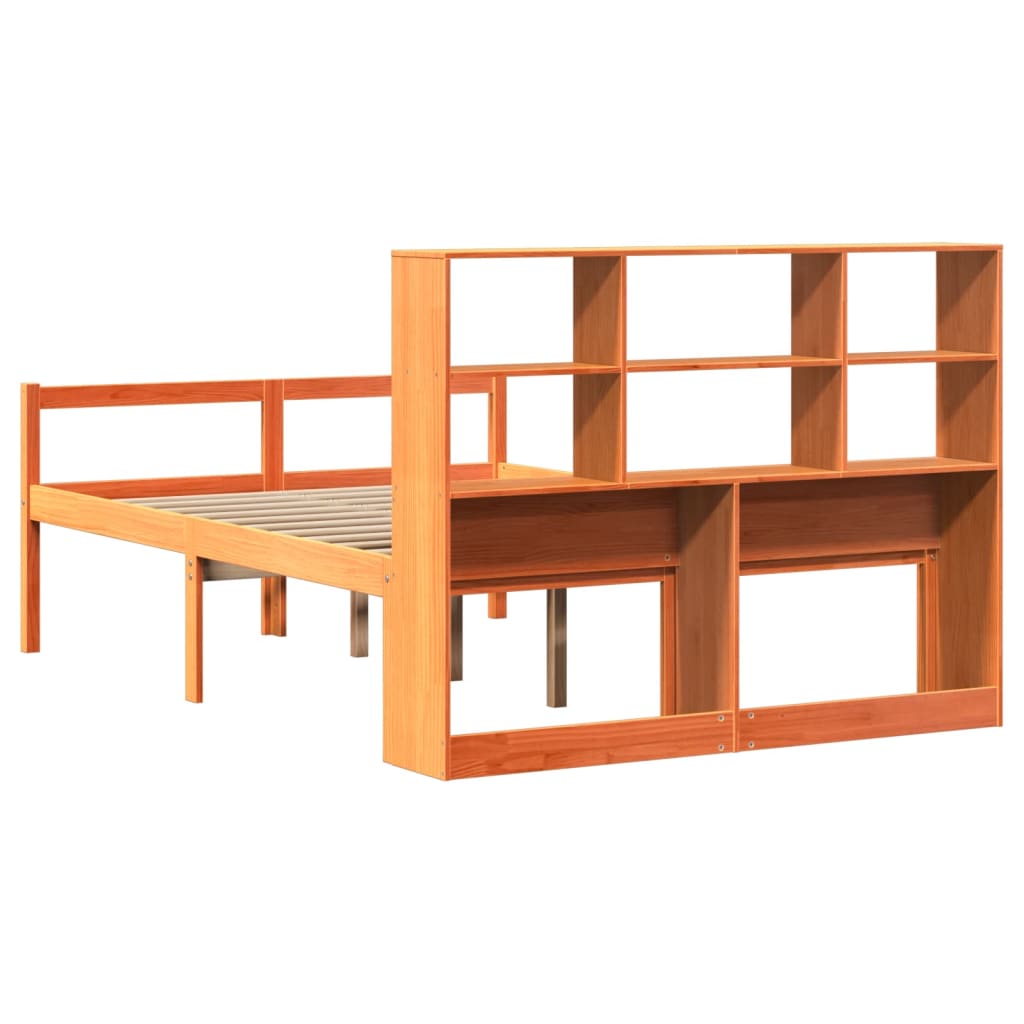 Krevet s regalom za knjige bez madraca 135x190 cm masivno drvo