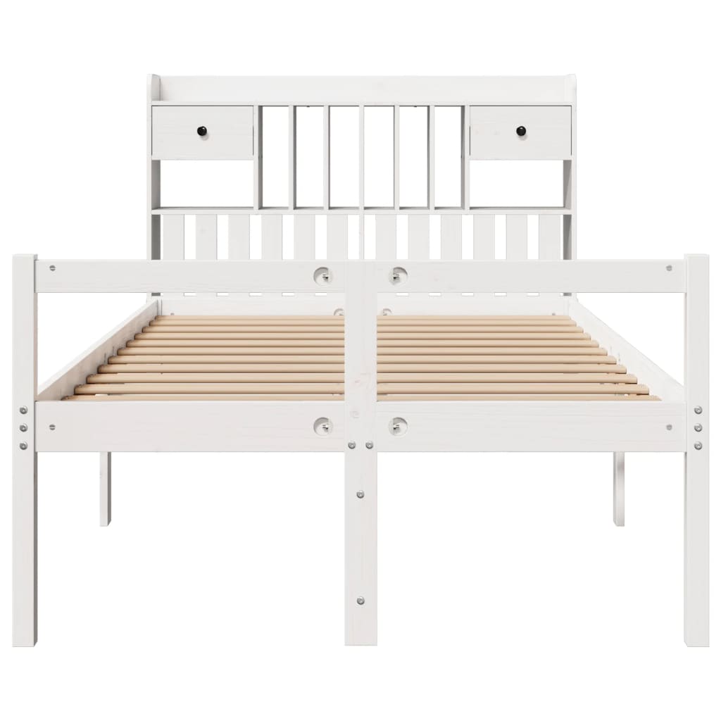 Krevet s regalom z knjige bez madraca bijeli 135x190cm borovina