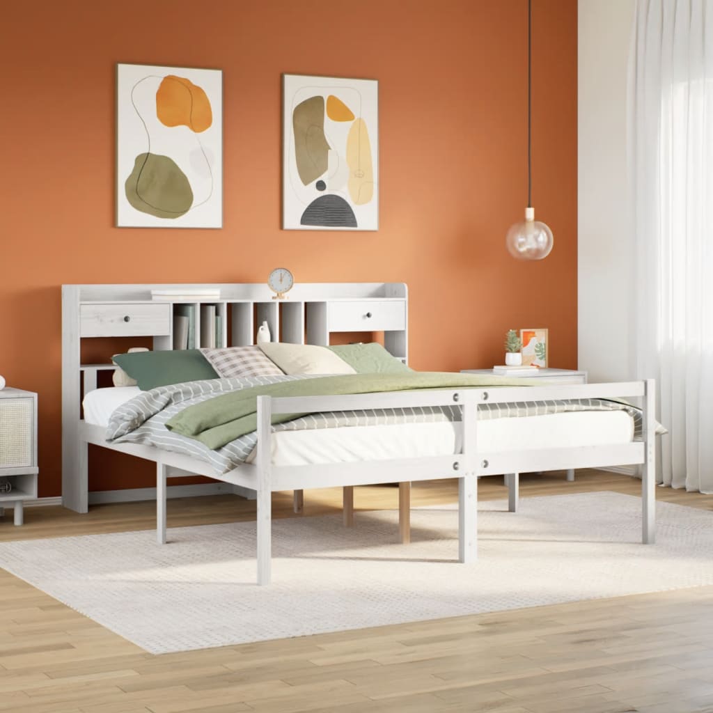 Krevet s regalom z knjige bez madraca bijeli 180x200cm borovina
