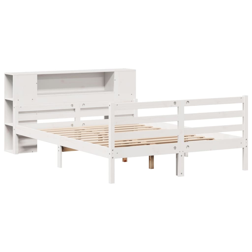 Krevet s regalom z knjige bez madraca bijeli 135x190cm borovina