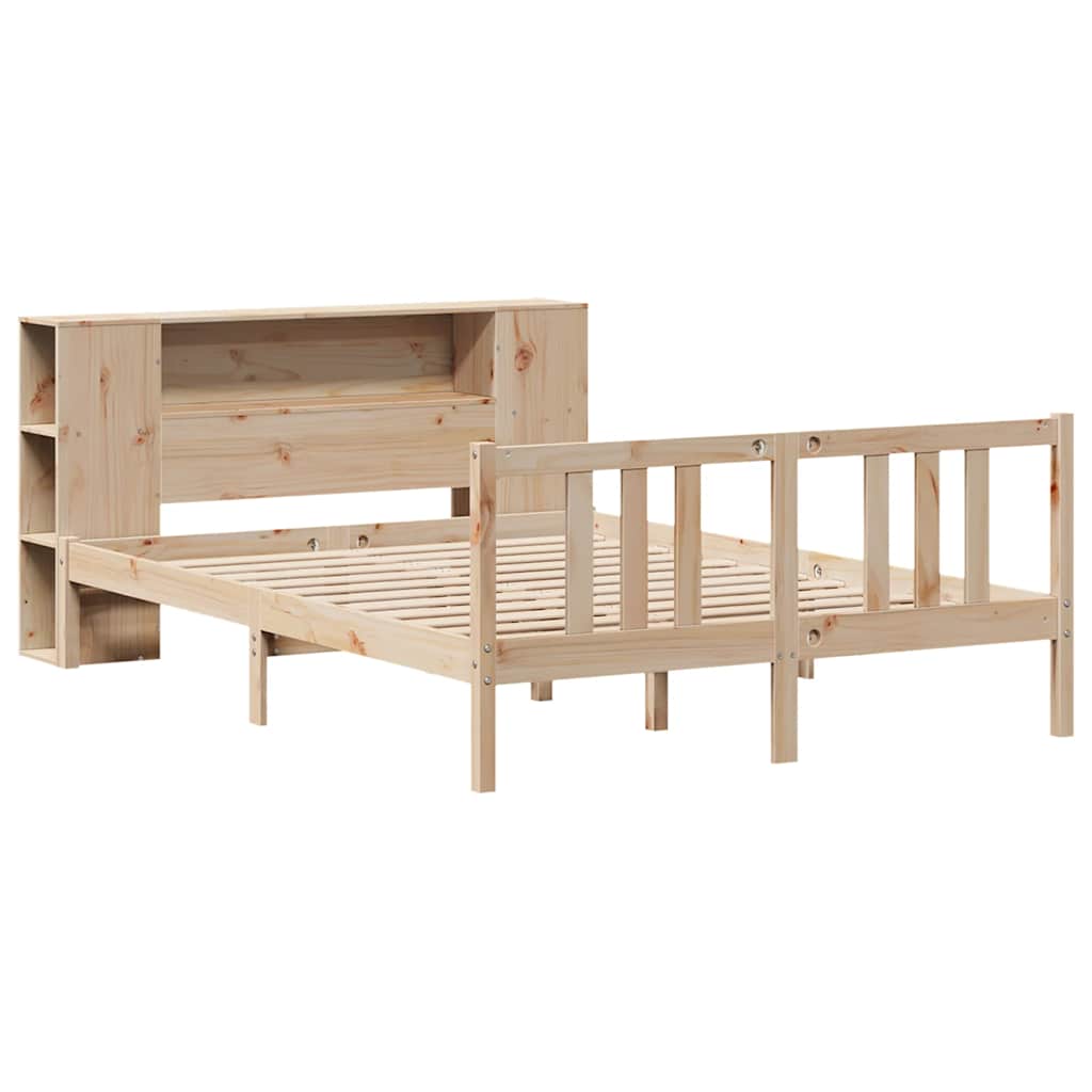 Krevet s regalom za knjige bez madraca 135x190 cm od borovine