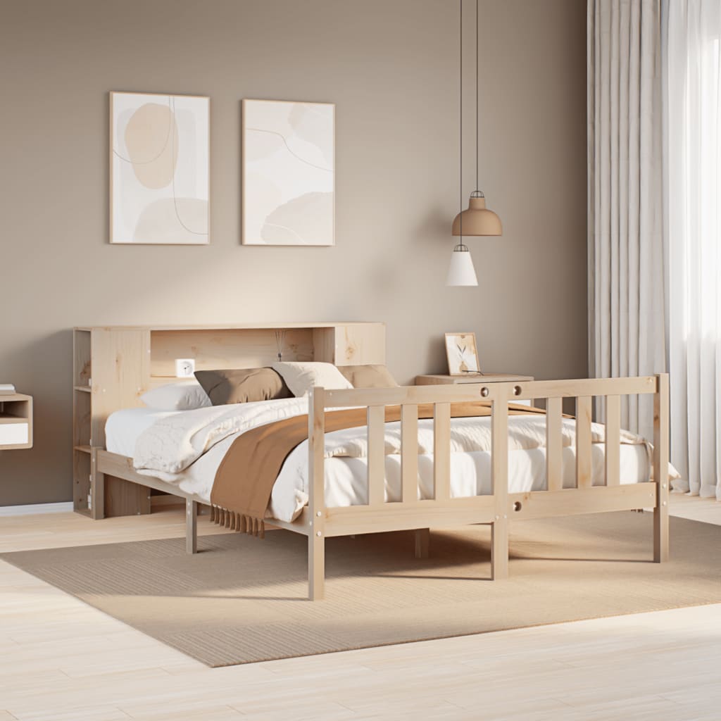 Krevet s regalom za knjige bez madraca 135x190 cm od borovine
