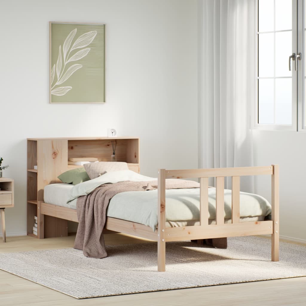 Krevet s regalom za knjige bez madraca 75x190 cm borovina