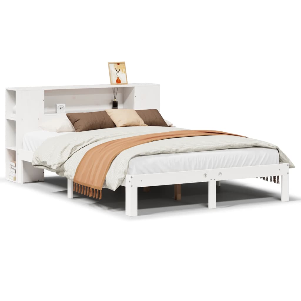 Krevet s regalom z knjige bez madraca bijeli 135x190cm borovina