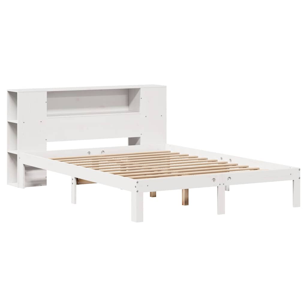 Krevet s regalom z knjige bez madraca bijeli 135x190cm borovina