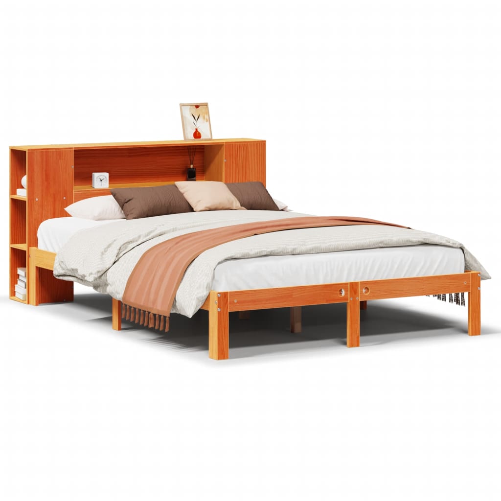 Krevet s regalom za knjige bez madraca 135 x 190 cm od borovine