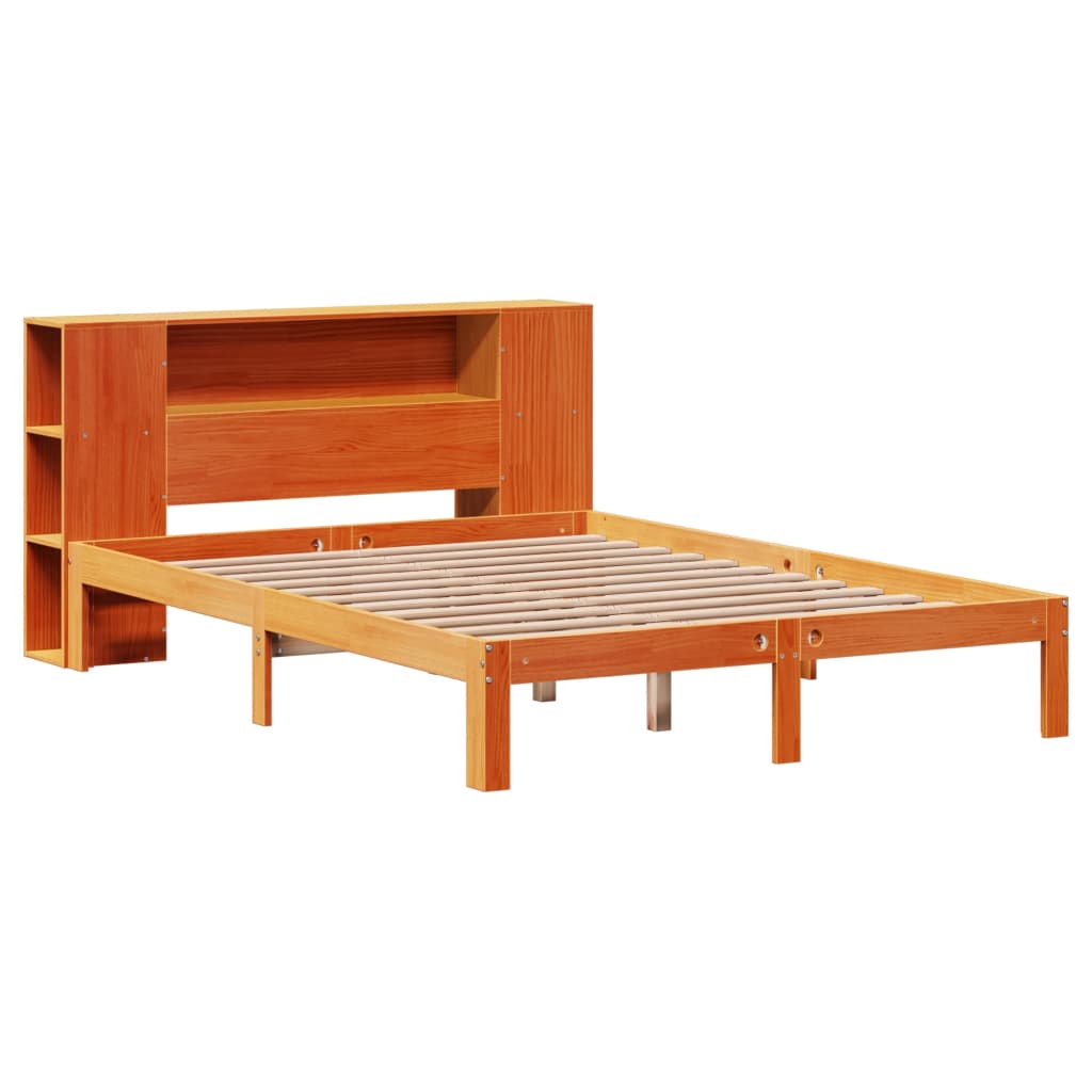 Krevet s regalom za knjige bez madraca 140 x 190 cm od borovine