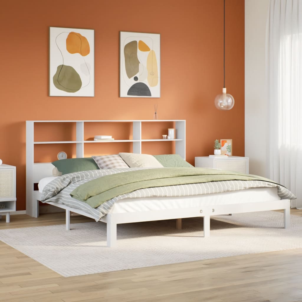 Krevet s regalom z knjige bez madraca bijeli 180x200cm borovina